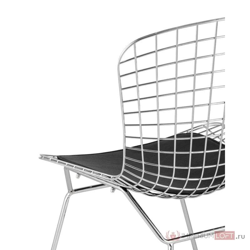 Bertoia хромированный металл с черной подушкой из экокожи от ImperiumLoft