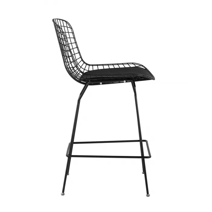 с низкой спинкой Bertoia черный металл с черной подушкой из экокожи от ImperiumLoft