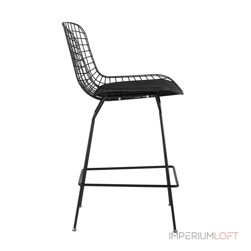 с низкой спинкой Bertoia черный металл с черной подушкой из экокожи