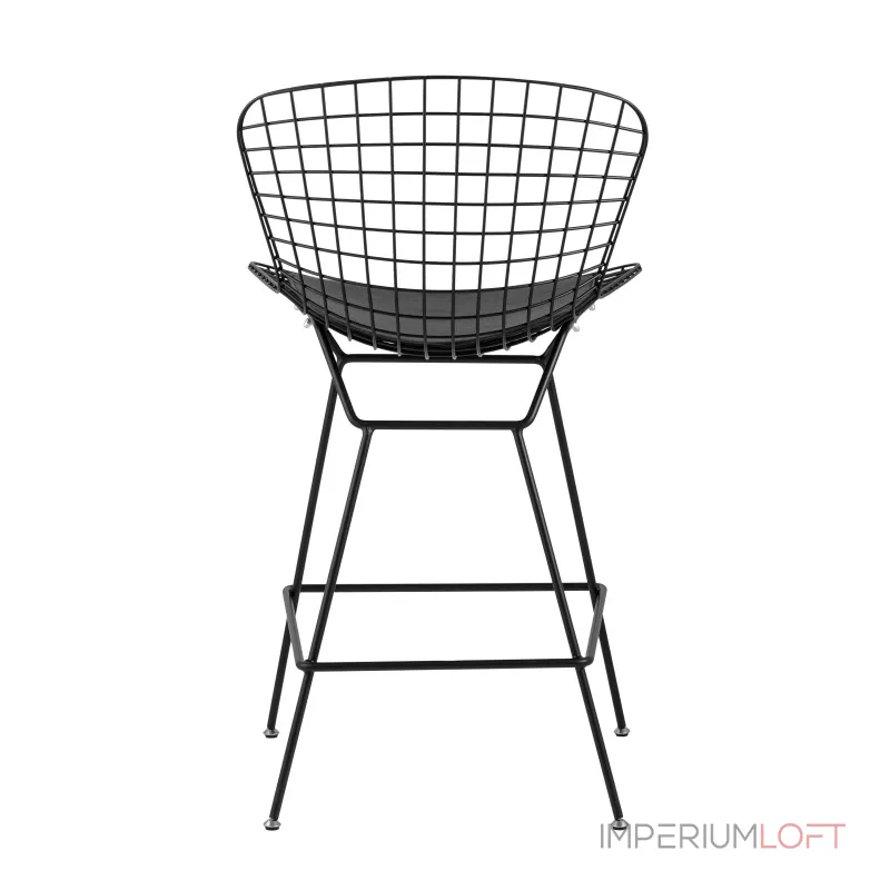с низкой спинкой Bertoia черный металл с черной подушкой из экокожи