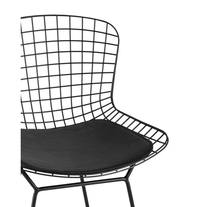 с низкой спинкой Bertoia черный металл с черной подушкой из экокожи от ImperiumLoft
