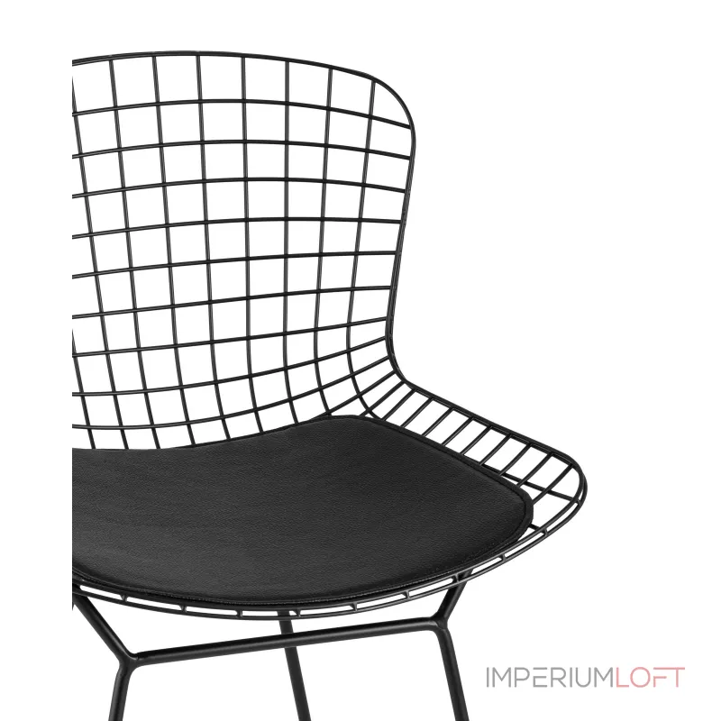с низкой спинкой Bertoia черный металл с черной подушкой из экокожи