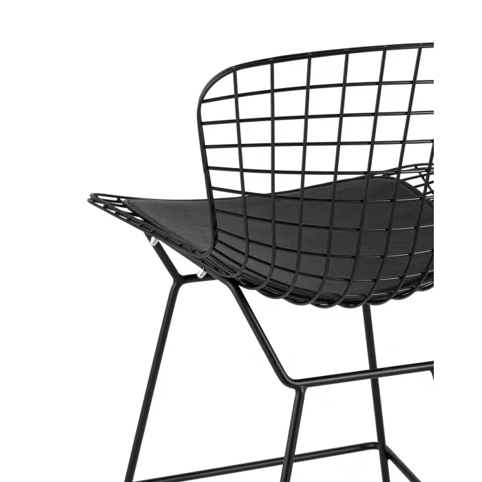 с низкой спинкой Bertoia черный металл с черной подушкой из экокожи от ImperiumLoft