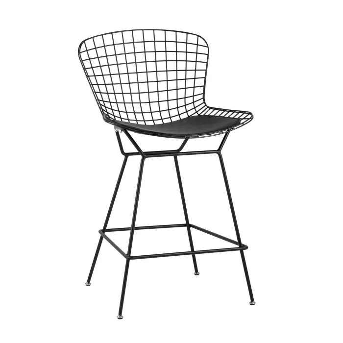 с низкой спинкой Bertoia черный металл с черной подушкой из экокожи от ImperiumLoft