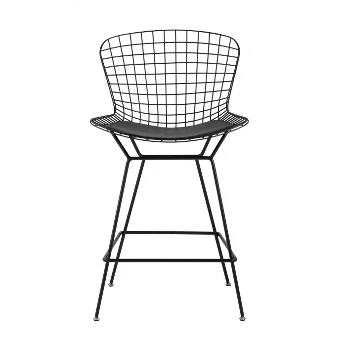 с низкой спинкой Bertoia черный металл с черной подушкой из экокожи от ImperiumLoft
