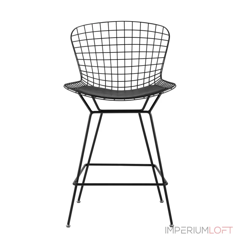 с низкой спинкой Bertoia черный металл с черной подушкой из экокожи