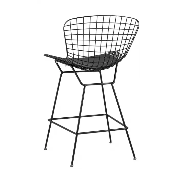 с низкой спинкой Bertoia черный металл с черной подушкой из экокожи от ImperiumLoft