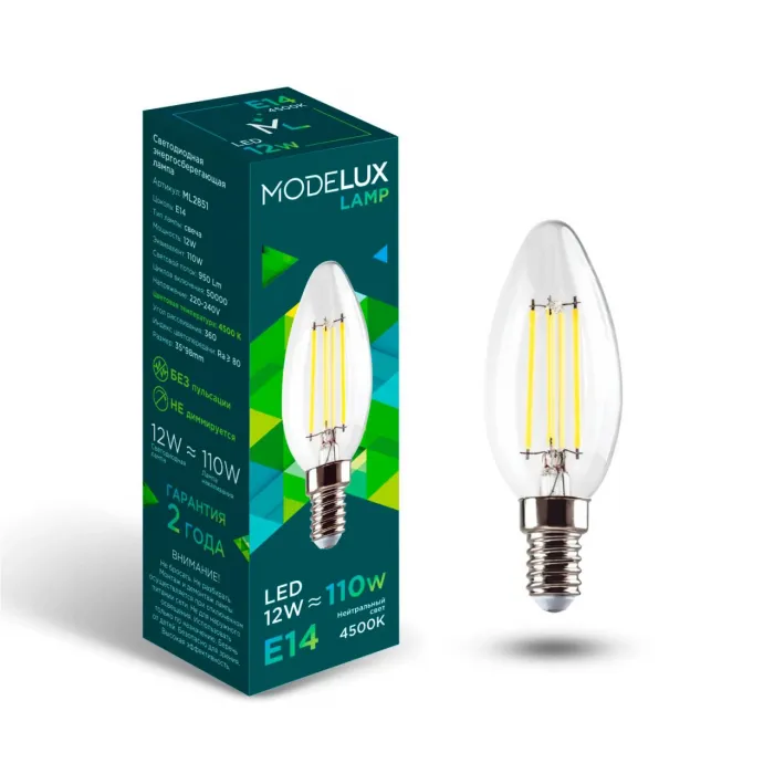 Светодиодная лампа MODELUX ML2851- С35-12W-Е14-4500 clear от ImperiumLoft