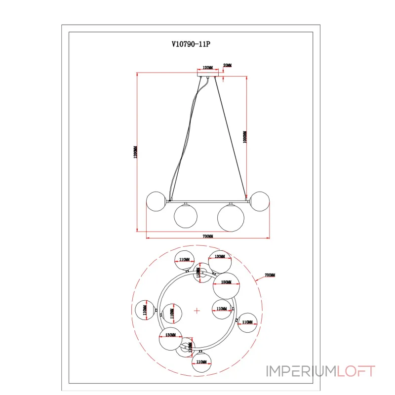 Светильник подвесной Moderli V10790-11P Renny