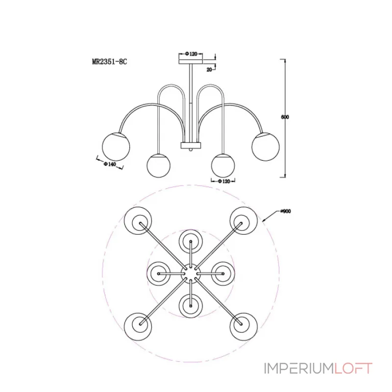 Люстра на штанге MyFar Cassia MR2351-8C Люстра на штанге MyFar Cassia MR2351-8C