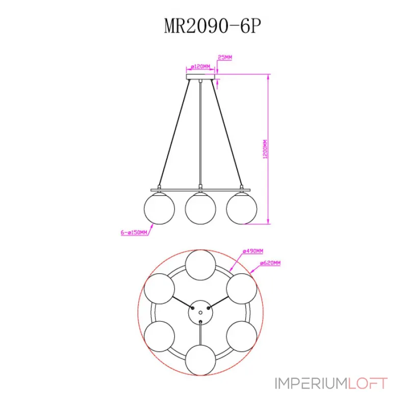 Подвесной светильник MyFar Edith MR2090-6P