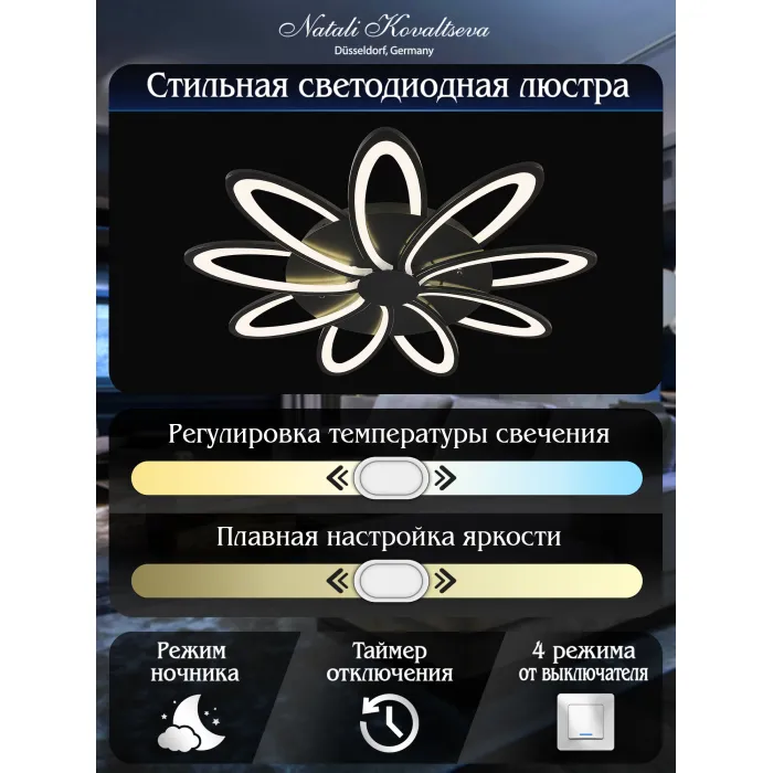 Потолочная люстра Natali Kovaltseva Holder HIGH-TECH LED LAMPS 82009 BLACK от ImperiumLoft