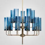 Люстра Agne Brass & Blue Glass Tube Chandelier in 1970 15 Синий от ImperiumLoft