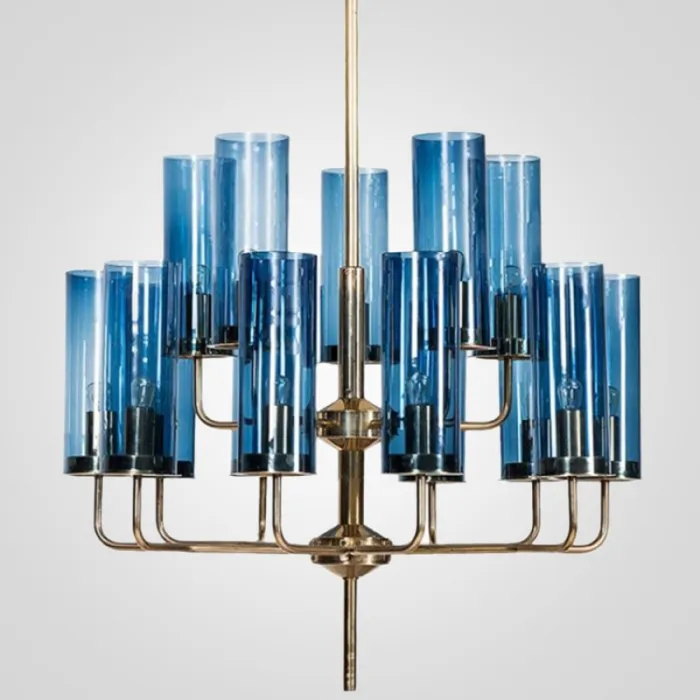 Люстра Agne Brass & Blue Glass Tube Chandelier in 1970 15 Синий от ImperiumLoft