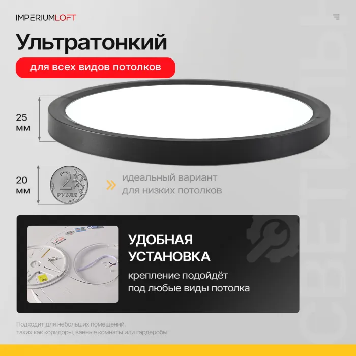 Потолочный светильник SLIM D30 Черный от ImperiumLoft
