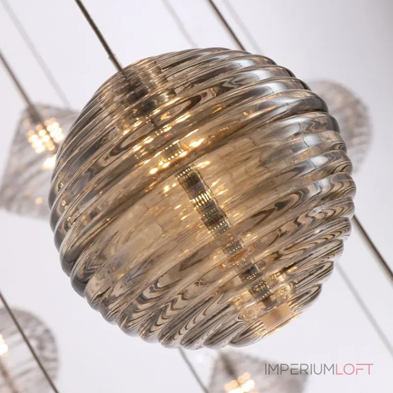 Каскадный светильник с комбинацией из 30-ти стеклянных подвесов в форме призм и сфер с концентрическим рельефом STYRK COMBO от ImperiumLoft Каскадный светильник с комбинацией из 30-ти стеклянных подвесов в форме призм и сфер с концентрическим рельефом STYRK COMBO от ImperiumLoft