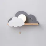 Настенный светильник с белым шарообразным плафоном на деревянной полочке с декоративными облаками Бра CUTE GREY от ImperiumLoft