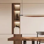 Реечный светодиодный рядный светильник в ретро стиле с листовидным абажуром, имитирующими темную древесину VAAGE L135