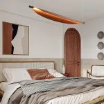 Реечный светодиодный рядный светильник в ретро стиле с листовидным абажуром, имитирующими темную древесину VAAGE L135