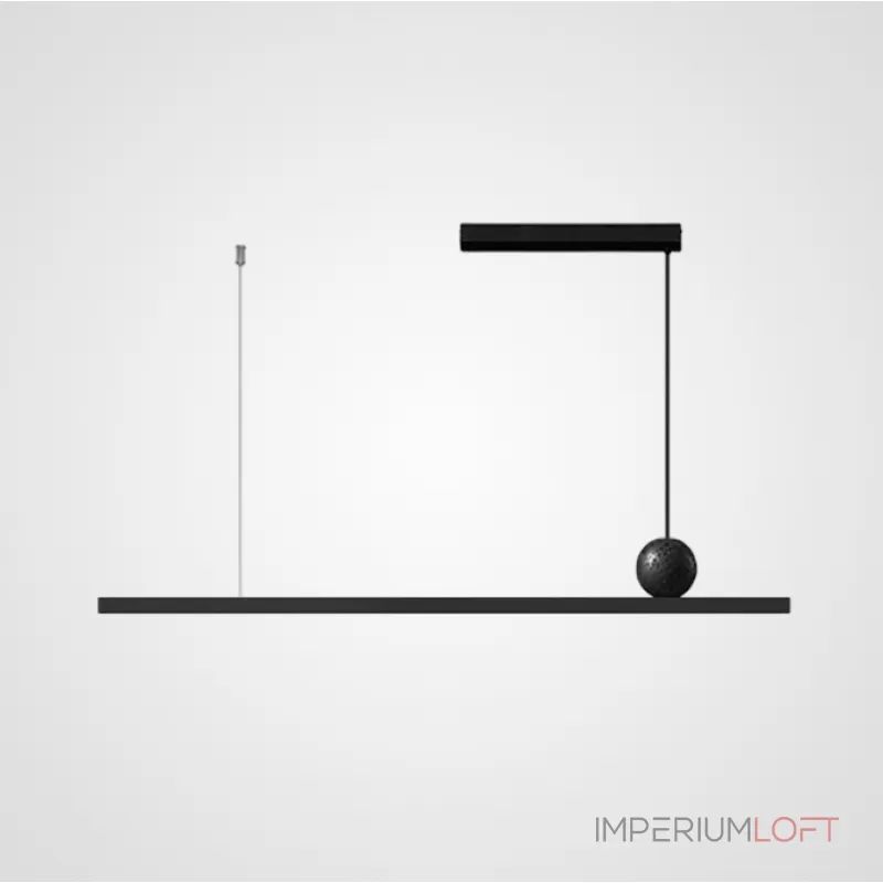 Реечный светильник с LED-подсветкой по низу черного прямоугольного корпуса с декоративным шаром из лавового камня GUSTEN L140 Реечный светильник с LED-подсветкой по низу черного прямоугольного корпуса с декоративным шаром из лавового камня GUSTEN L140