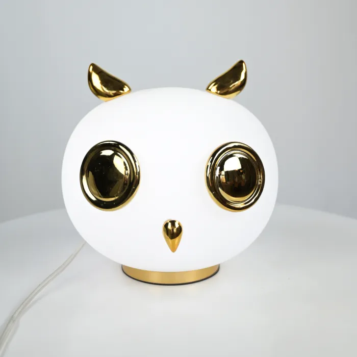 Настольная лампа из белого матового стекла Birdi Owl White от ImperiumLoft
