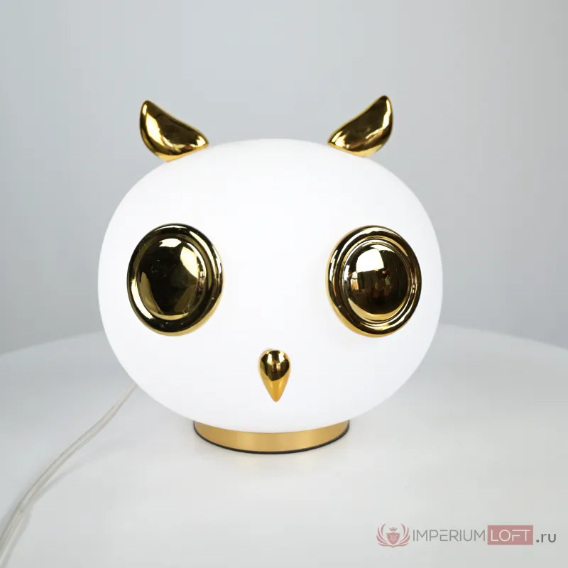 Настольная лампа из белого матового стекла Birdi Owl White от ImperiumLoft