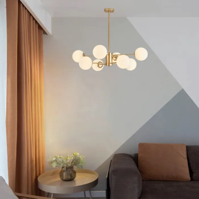 Потолочная люстра с круглыми стеклянными плафонами ROUNDI BRASS L8 от ImperiumLoft