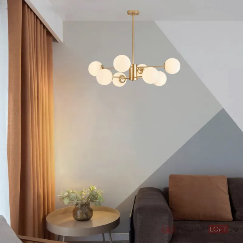 Потолочная люстра с круглыми стеклянными плафонами ROUNDI BRASS L8 от ImperiumLoft