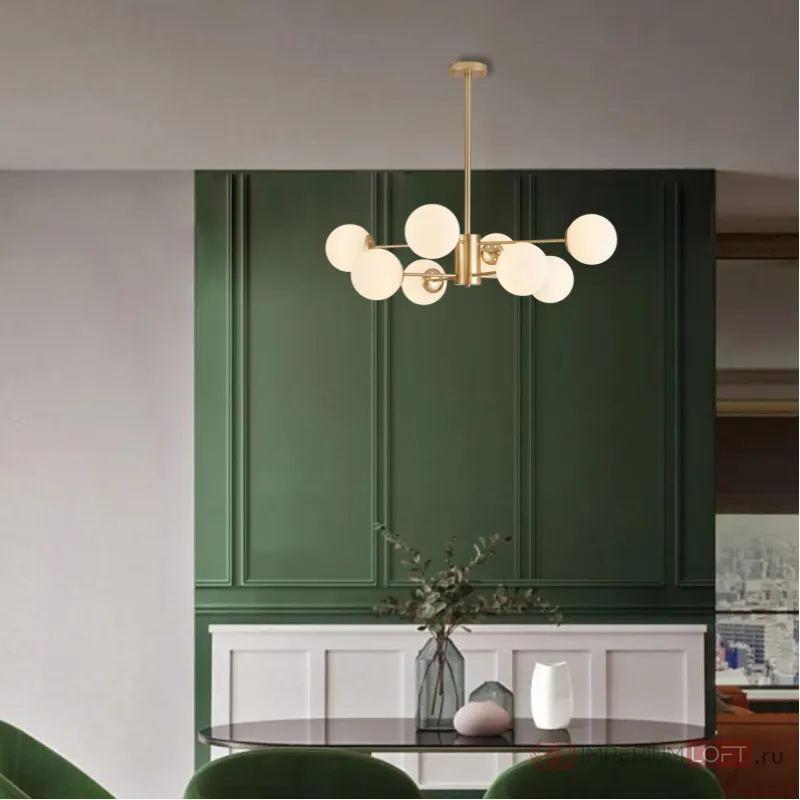 Потолочная люстра с круглыми стеклянными плафонами ROUNDI BRASS L8 от ImperiumLoft