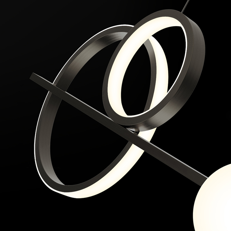 Реечный светодиодный светильник в виде композиции из матовых шарообразных плафонов и колец с контурным LED-свечением DOVER M от ImperiumLoft Реечный светодиодный светильник в виде композиции из матовых шарообразных плафонов и колец с контурным LED-свечением DOVER M от ImperiumLoft