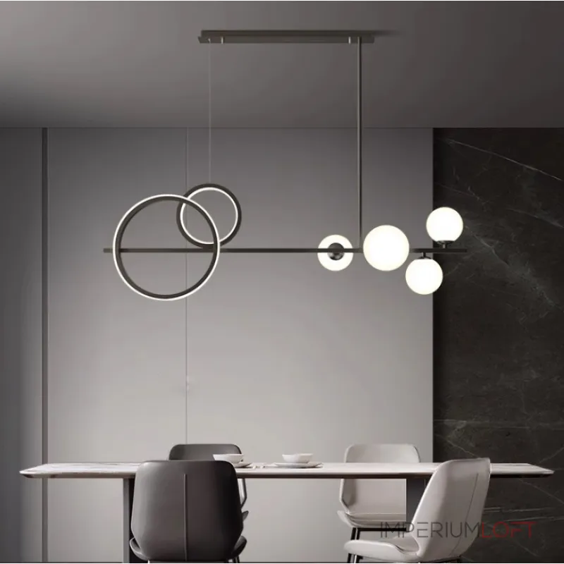 Реечный светодиодный светильник в виде композиции из матовых шарообразных плафонов и колец с контурным LED-свечением DOVER M от ImperiumLoft Реечный светодиодный светильник в виде композиции из матовых шарообразных плафонов и колец с контурным LED-свечением DOVER M от ImperiumLoft