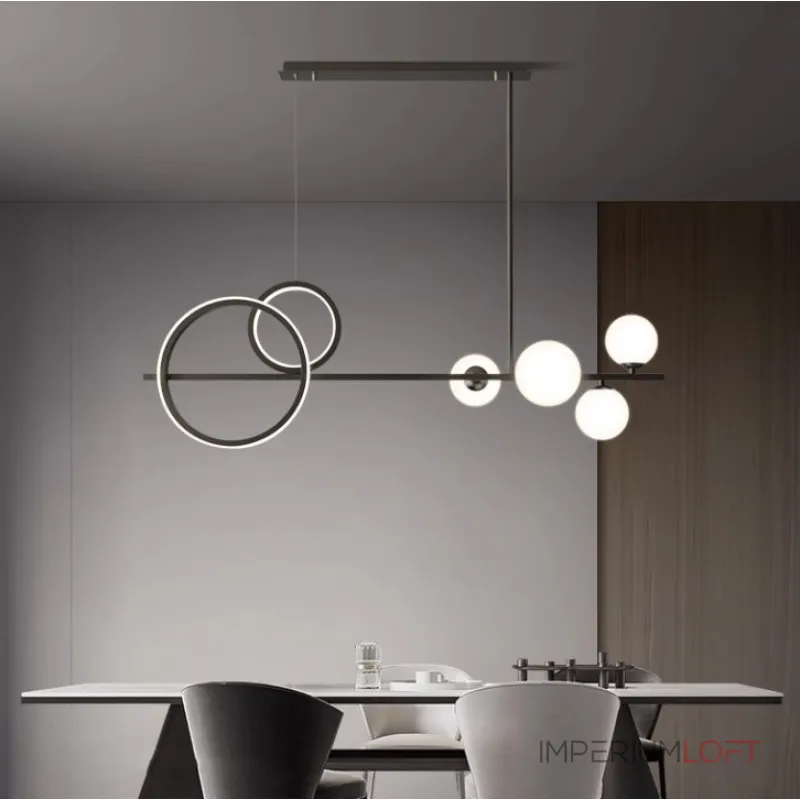Реечный светодиодный светильник в виде композиции из матовых шарообразных плафонов и колец с контурным LED-свечением DOVER M от ImperiumLoft Реечный светодиодный светильник в виде композиции из матовых шарообразных плафонов и колец с контурным LED-свечением DOVER M от ImperiumLoft