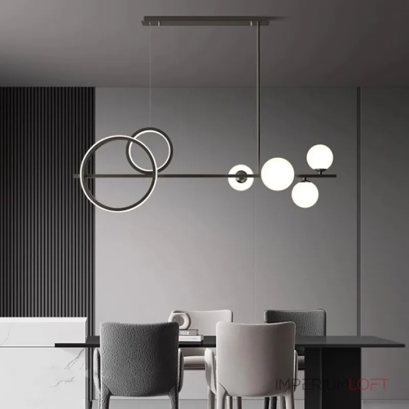 Реечный светодиодный светильник в виде композиции из матовых шарообразных плафонов и колец с контурным LED-свечением DOVER M от ImperiumLoft Реечный светодиодный светильник в виде композиции из матовых шарообразных плафонов и колец с контурным LED-свечением DOVER M от ImperiumLoft