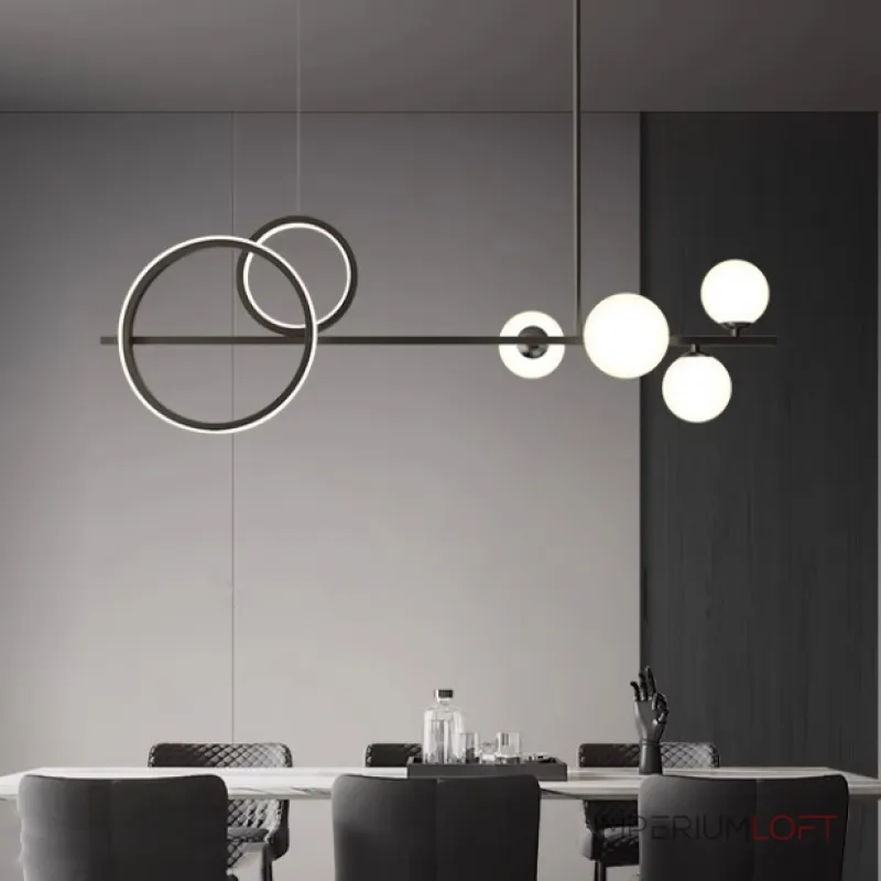 Реечный светодиодный светильник в виде композиции из матовых шарообразных плафонов и колец с контурным LED-свечением DOVER M от ImperiumLoft Реечный светодиодный светильник в виде композиции из матовых шарообразных плафонов и колец с контурным LED-свечением DOVER M от ImperiumLoft
