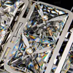 Кольцевая светодиодная люстра с прямоугольным корпусом из хрустальных элементов с кристаллом в оправе по центру TAKI R Gold от ImperiumLoft