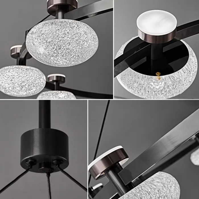 Кольцевая светодиодная люстра TILMAN D50 от ImperiumLoft с направленными вниз полусферическими фактурными плафонами и источниками рассеянного света, направленными вверх
