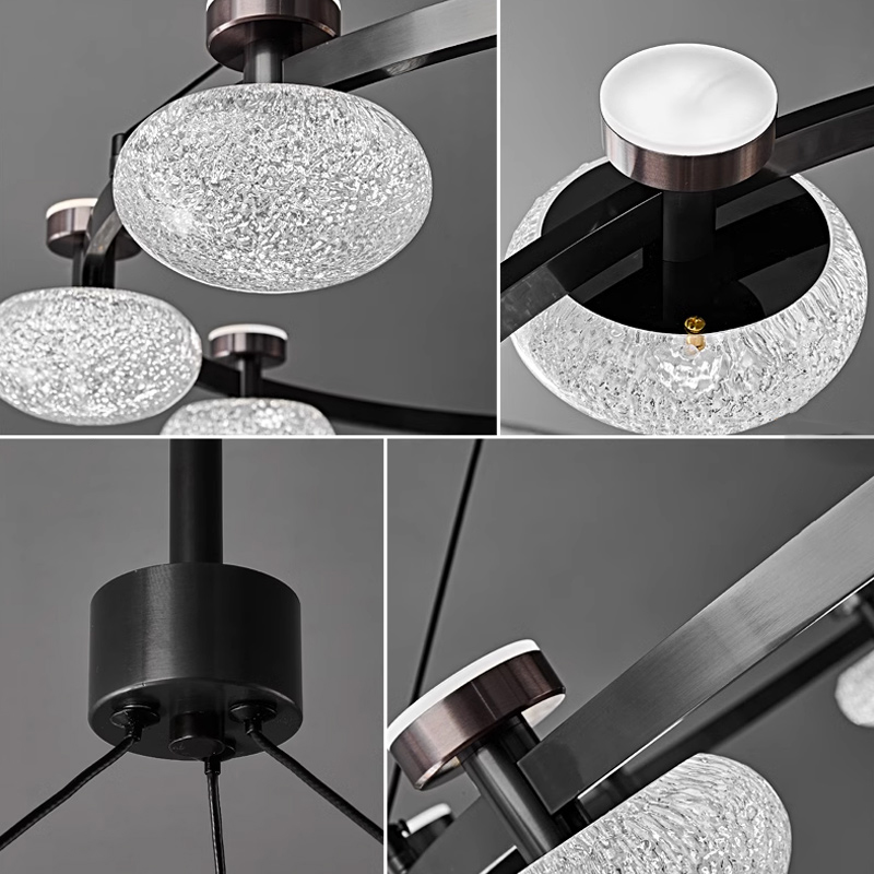 Кольцевая светодиодная люстра TILMAN D50 от ImperiumLoft с направленными вниз полусферическими фактурными плафонами и источниками рассеянного света, направленными вверх