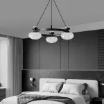 Кольцевая светодиодная люстра TILMAN D50 от ImperiumLoft с направленными вниз полусферическими фактурными плафонами и источниками рассеянного света, направленными вверх