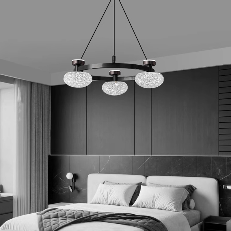 Кольцевая светодиодная люстра TILMAN D50 от ImperiumLoft с направленными вниз полусферическими фактурными плафонами и источниками рассеянного света, направленными вверх