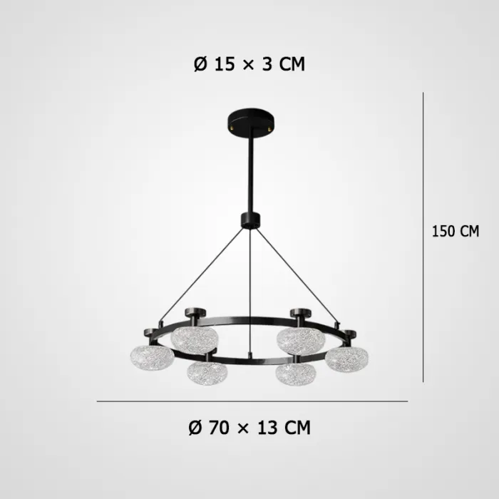 Кольцевая светодиодная люстра TILMAN D70 от ImperiumLoft с направленными вниз полусферическими фактурными плафонами и источниками рассеянного света, направленными вверх