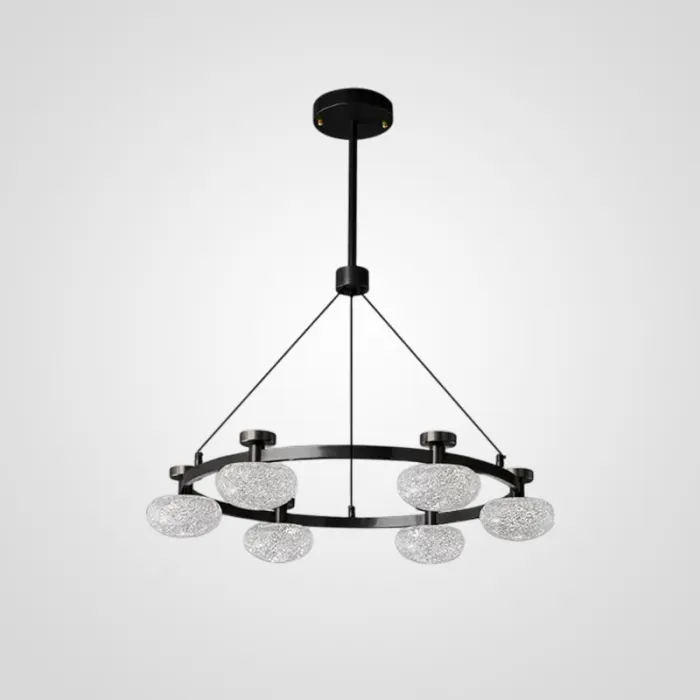 Кольцевая светодиодная люстра TILMAN D70 от ImperiumLoft с направленными вниз полусферическими фактурными плафонами и источниками рассеянного света, направленными вверх