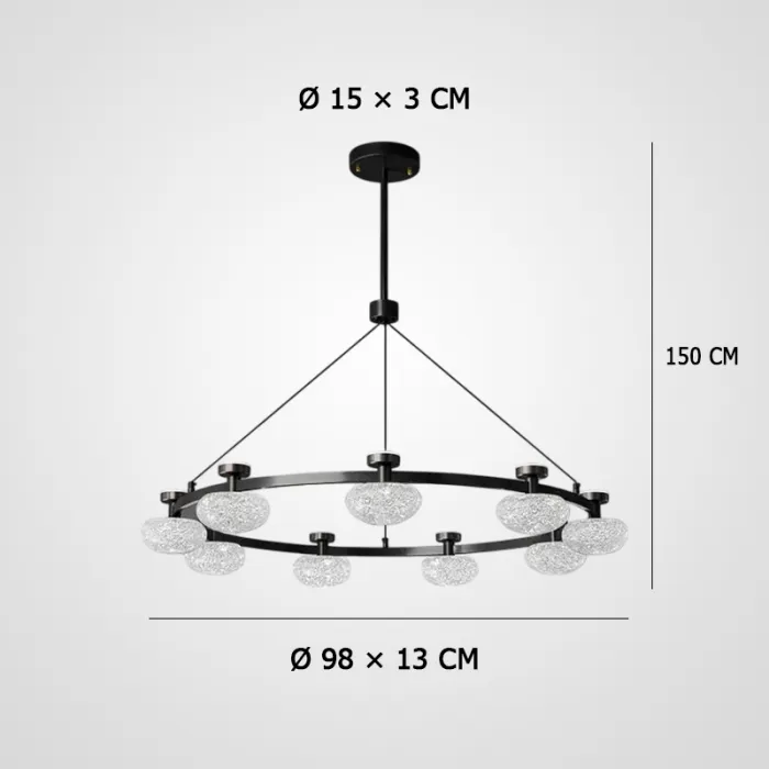 Кольцевая светодиодная люстра TILMAN D98 от ImperiumLoft с направленными вниз полусферическими фактурными плафонами и источниками рассеянного света, направленными вверх