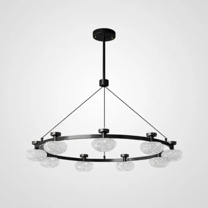 Кольцевая светодиодная люстра TILMAN D98 от ImperiumLoft с направленными вниз полусферическими фактурными плафонами и источниками рассеянного света, направленными вверх