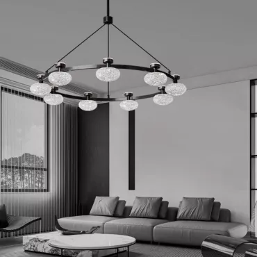 Кольцевая светодиодная люстра TILMAN D98 от ImperiumLoft с направленными вниз полусферическими фактурными плафонами и источниками рассеянного света, направленными вверх