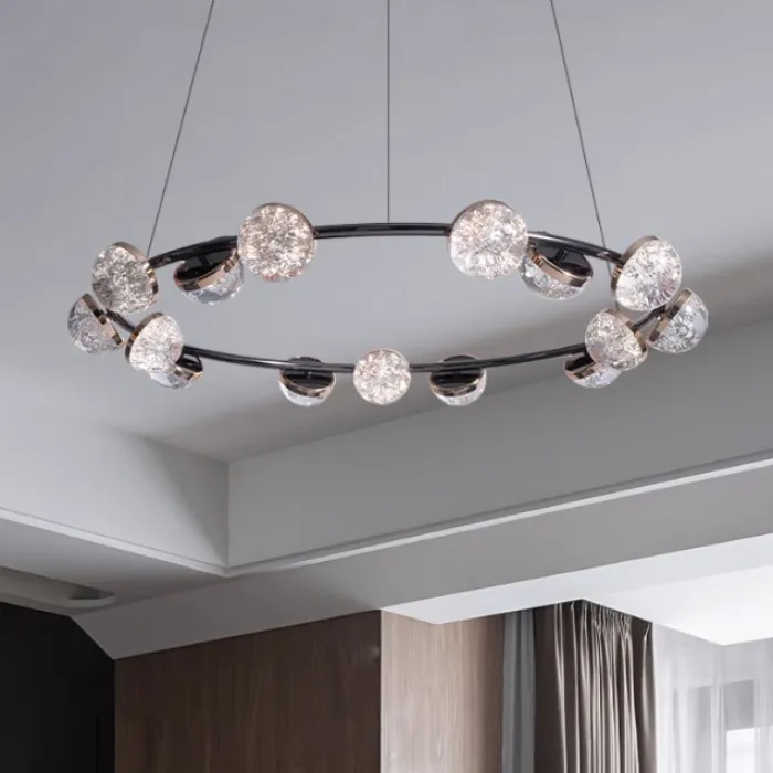 Кольцевая люстра с LED-источниками света в полусферических рассеивателях с эффектом льда FRIDHELM RING D75 от ImperiumLoft