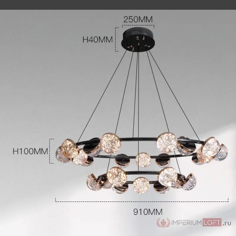 Кольцевая люстра с LED-источниками света в полусферических рассеивателях с эффектом льда FRIDHELM RING D91+D58 от ImperiumLoft