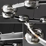 Кольцевая светодиодная люстра с декоративными дымчатыми плафонами из стекла ручной работы и двунаправленным светом по контуру каркаса DILAN RING D70 от ImperiumLoft