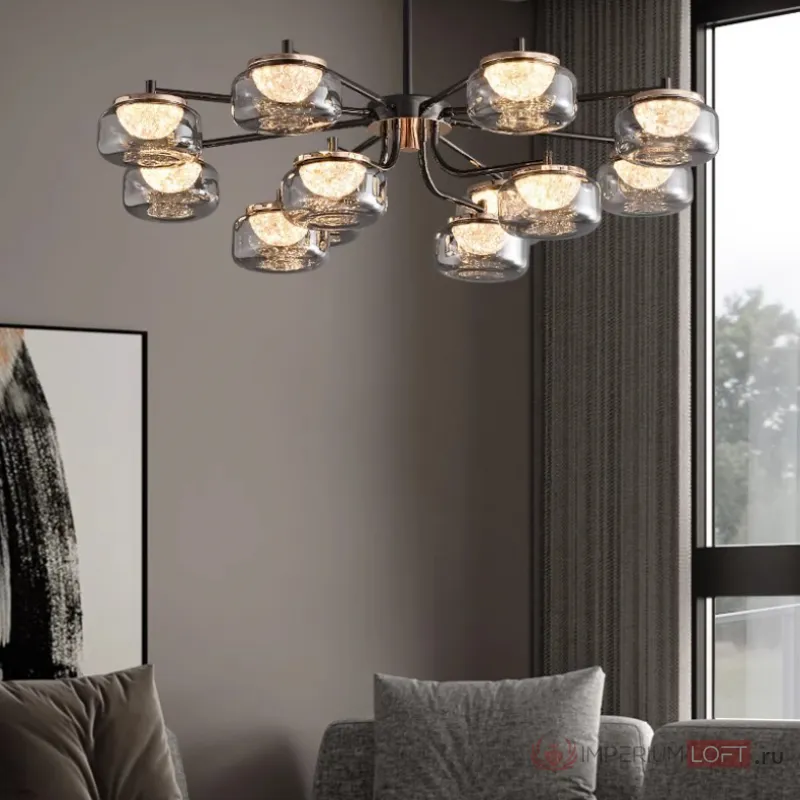 Люстра с LED-источниками света в полусферических рассеивателях с эффектом льда внутри стеклянных плафонов MAYER CH D90 от ImperiumLoft