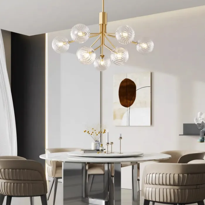 Люстра на стойке с шарообразными плафонами из фактурного стекла DANNA LUX Brass L9 от ImperiumLoft