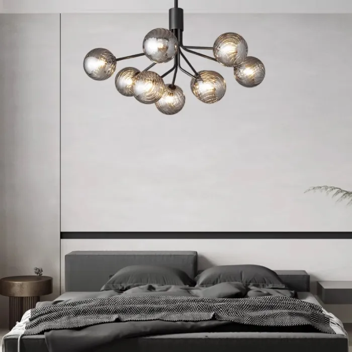Люстра на стойке с шарообразными плафонами из фактурного стекла DANNA LUX Black L9 от ImperiumLoft